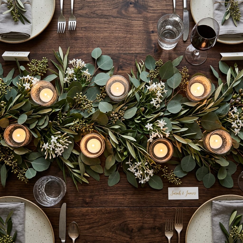 Greenery Runner with Warm Candles