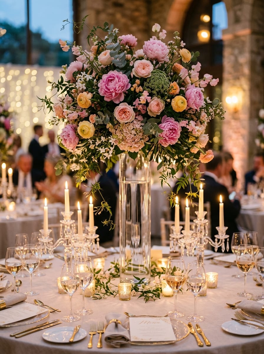 Couture Floral Centerpieces with Candelabras